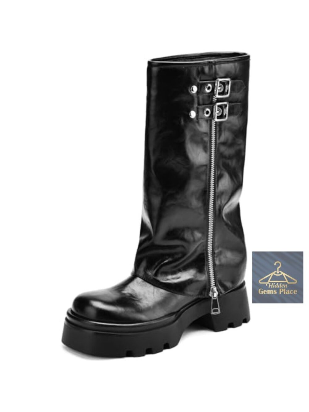 Women's Knee High Moto Riding Boots, Fold Over Block Heel Fashion Boots